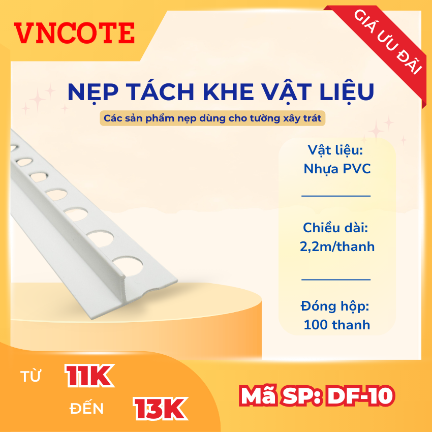 Nẹp tách khe vật liệu DF-10, màu trắng