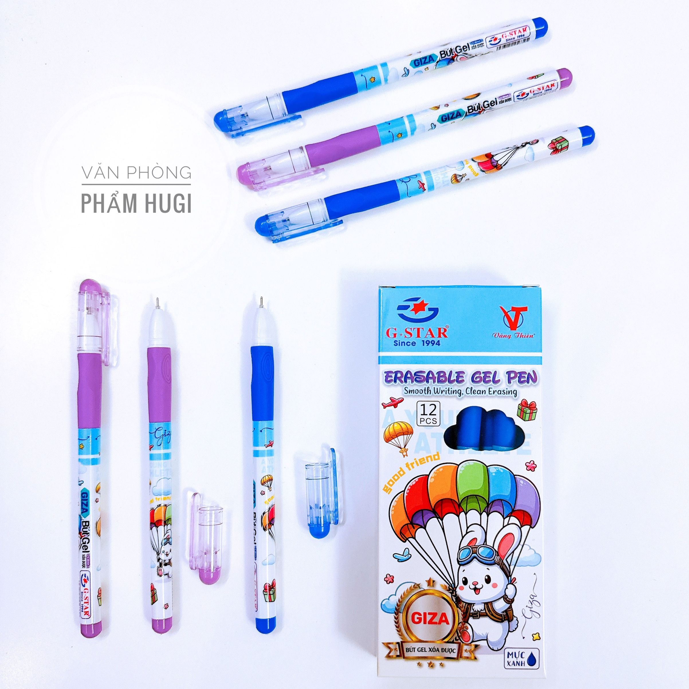 Hộp 12 cây bút gel tẩy xóa được giza gstar nét viết 0.38mm mảnh nhỏ mực đều liên tục
