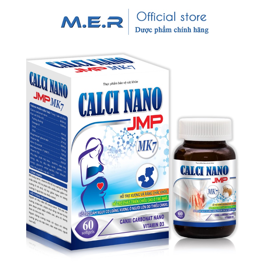 Calci nano JMP MK7 - Viên uống bổ sung canxi cho bà bầu và mẹ cho con bú - Hộp 60 viên