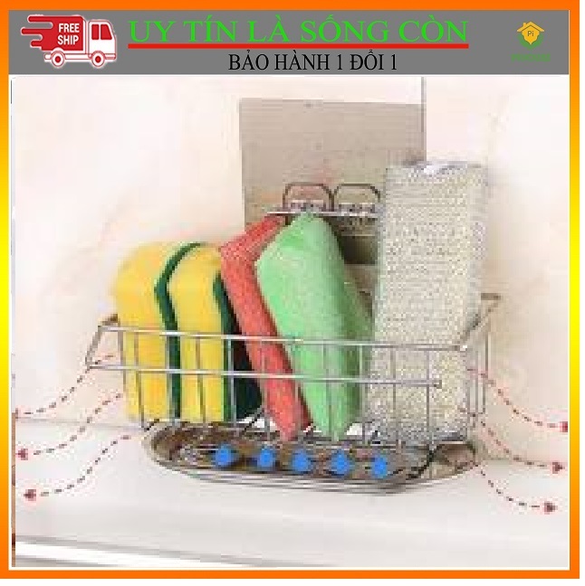 Giá đựng rẻ rửa bát inox dán tường, không cần khoan đục Kệ inox bồn rửa bát có khay hấng nước, kệ để giẻ rửa chén, kệ inox gắn tường