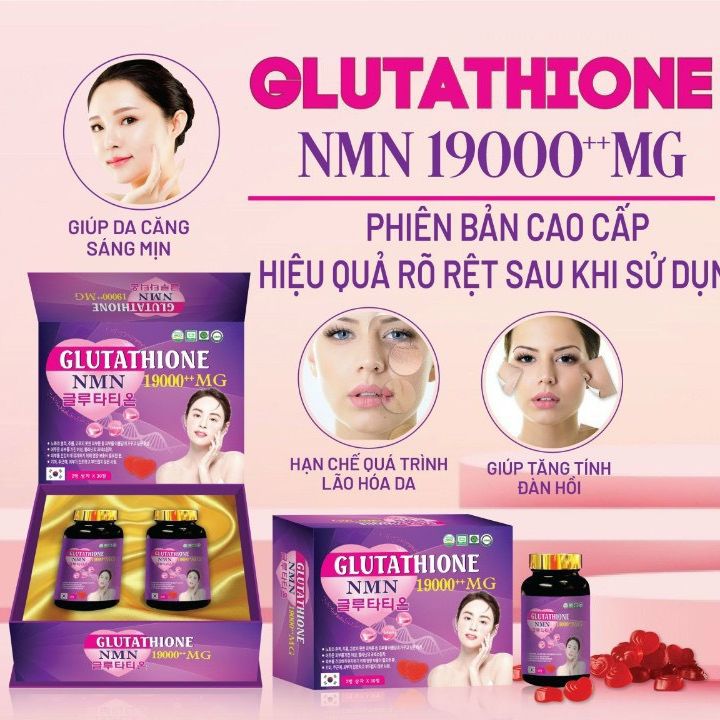 Viên Kẹo Glutathione NMN 1900++MG Hạn Chế Quá Trình Lão Hóa Da Giúp Da Căng Sáng Mịn, Tăng Tính Đàn Hồi, Hộp 2 Lọ x 30 Viên - T&T Pharma