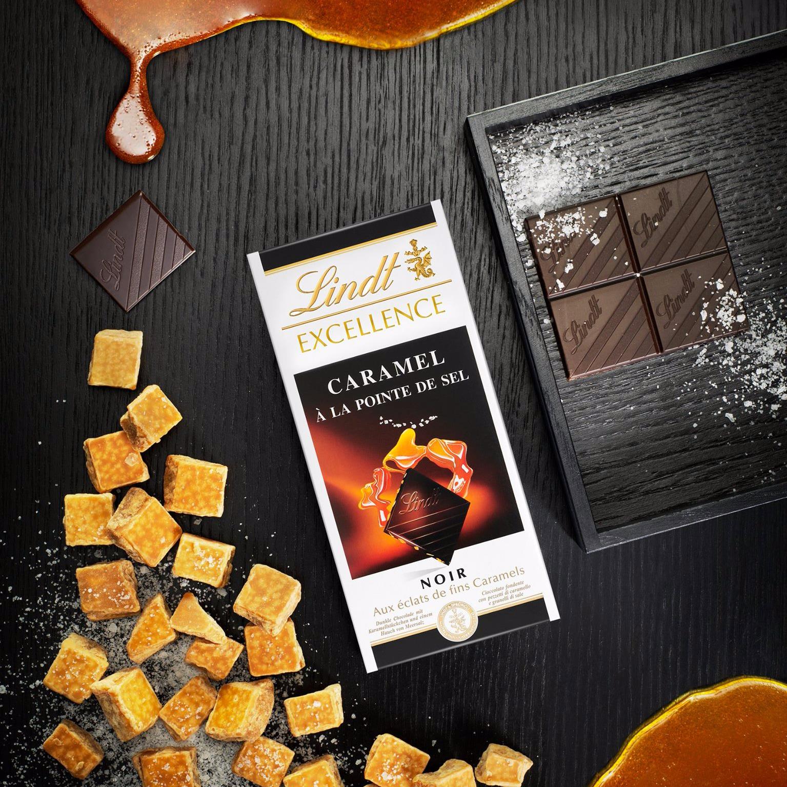 Socola đen nhân caramel 100g - Chocolate Lindt Excellence Noir Caramel A la Pointe de Sel (caramel with a touch of sea salt)