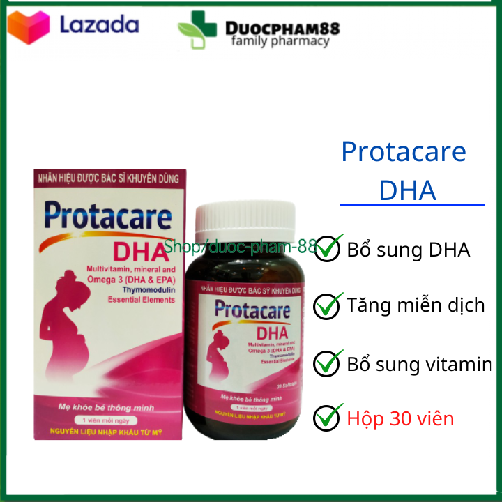 Viên uống sắt tổng hợp Protacare tốt cho bà bầu, tăng miễn dịch, bổ sung DHA - Hộp 30 viên