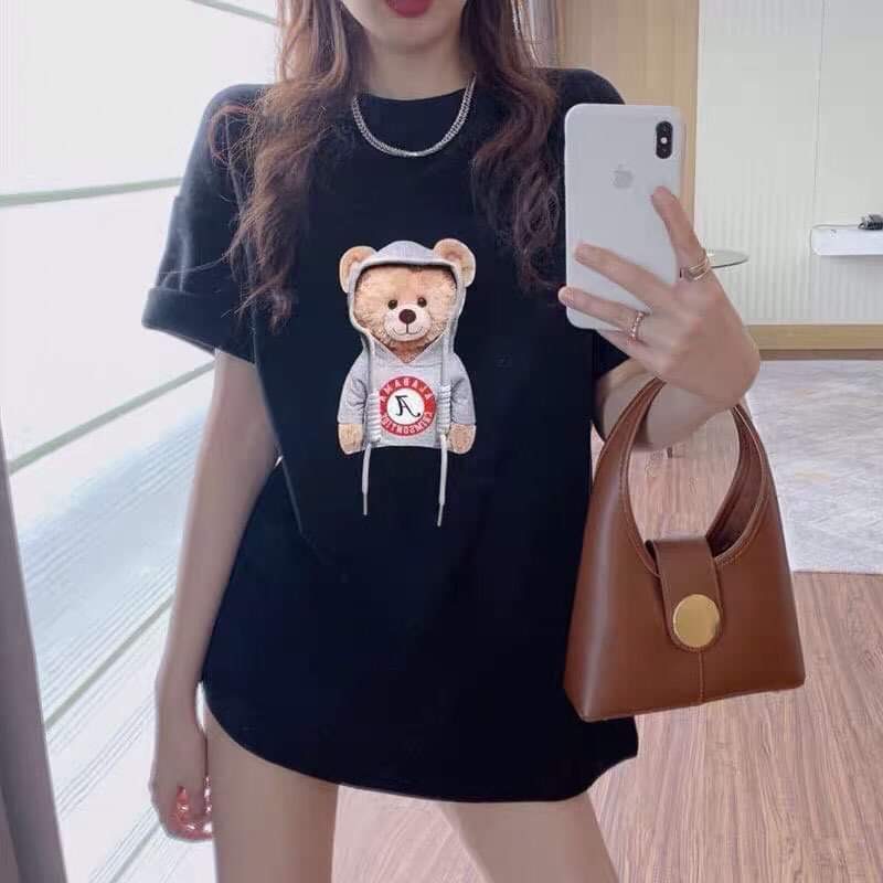 Áo phông nữ from rộng hình gấu đội mũ in 5D Nét Căng