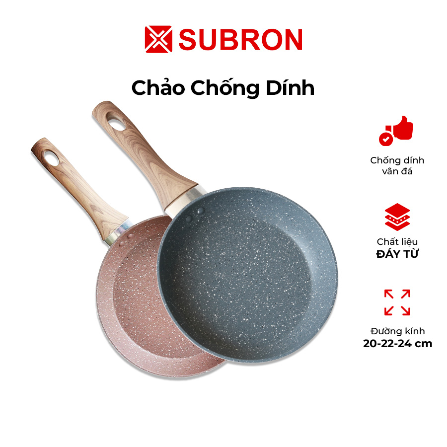 Chảo chống dính đáy từ, vân đá hoa cương, có tay cầm cách nhiệt TRD-20/ 22/ 24