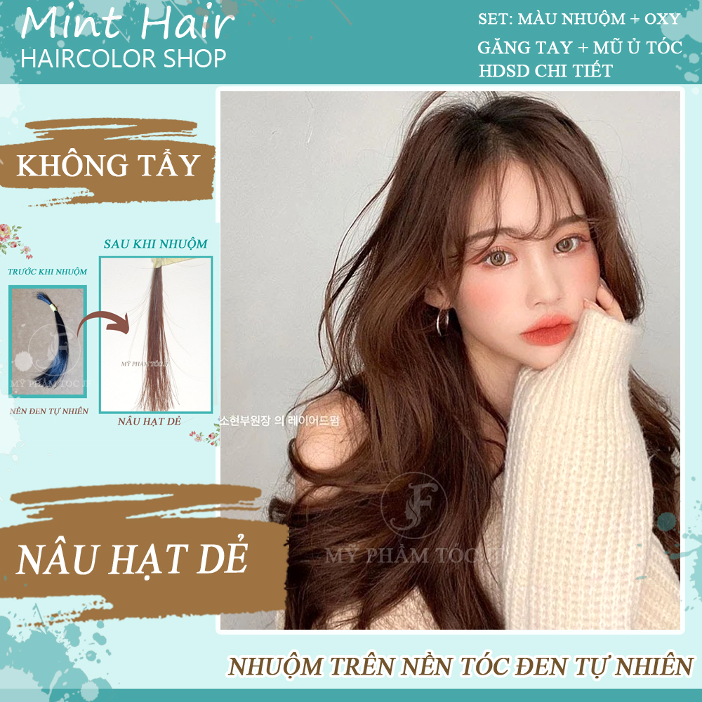 [HCM]Kem Nhuộm Tóc Tại Nhà Thảo Dược Nâu Hạt Dẻ- Nhuộm Từ Nền Đen- Tặng Oxy