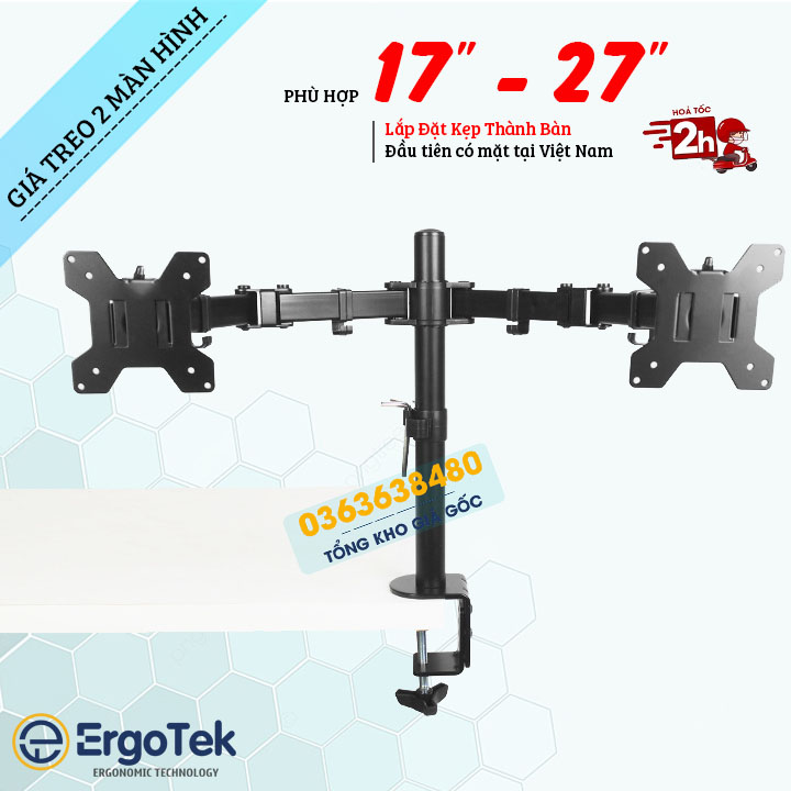 Giá Treo 2 Màn Hình ErgoTek EZ2 17 - 27 Inch - GiáTreo Hai Màn Hình Kẹp Thành Bàn M052 [ Rẻ Hơn NB F160 - NB H180 ]