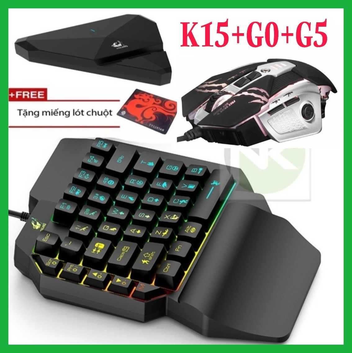 [HCM]Combo Trọn Bộ Bàn Phím K15 + Chuột G0 + Hộp Chuyển Đổi G1 chơi game PUBG Mobile cho Android IOS iPad như PC - NK