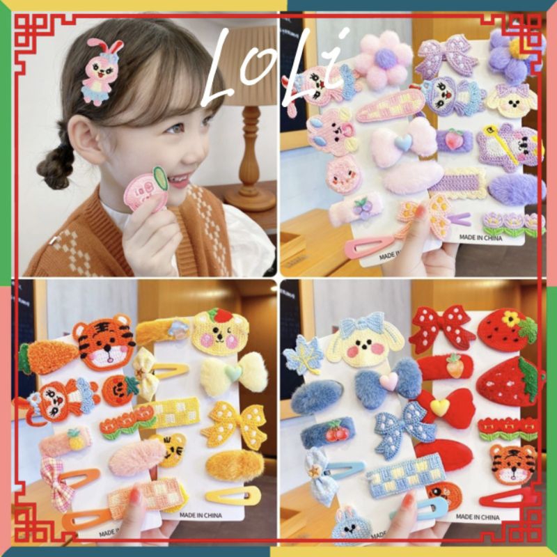 Sét 10 kẹp tóc nhiều hình cute dễ thương cho bé gái - loli