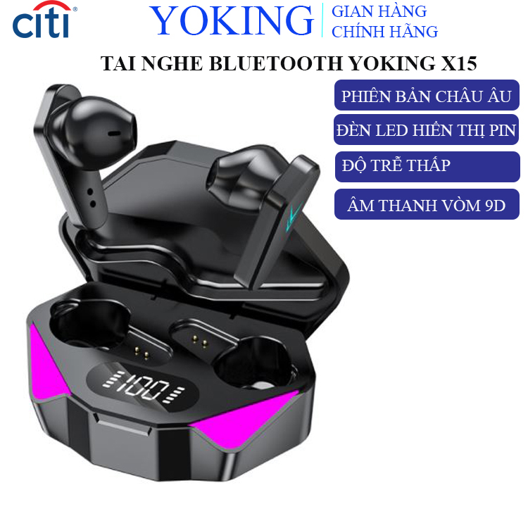 Tai nghe bluetooth gaming Yoking X15, tai phone không dây chơi game chất lượng tốt pin trâu nghe nhạc âm thanh vòm 9D điều khiển cảm ứng tự động kết nối
