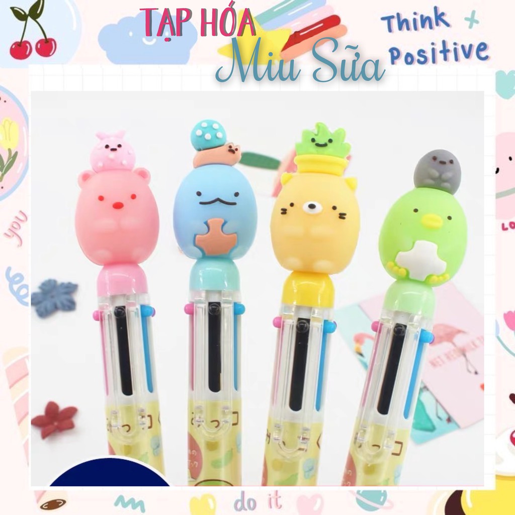 Bút bi 6 màu Molang - Thỏ mầm - Khủng Long tiện lợi cute - MiuSua