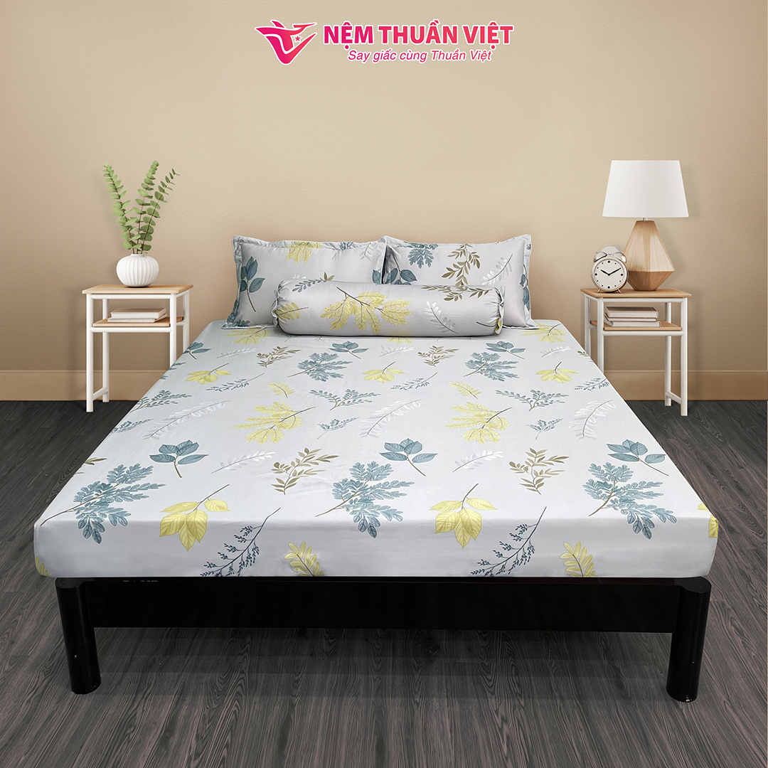 Ga cotton tencel thuần việt cao cấp - tvm18 - bộ sản phẩm gồm 2 vỏ gối nằm, 1 vỏ gối ôm và 1 ga trải nệm