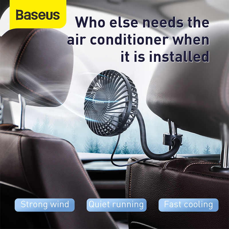 Quạt mini 3 chế độ Baseus Departure Vehicle Fan xoay 360 độ, có chân kẹp vào cửa gió điều hòa hoặc gắn ghế sau ô tô