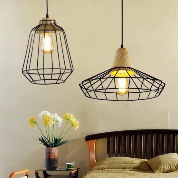 Đèn thả đèn thả trần lồng sắt đui gỗ