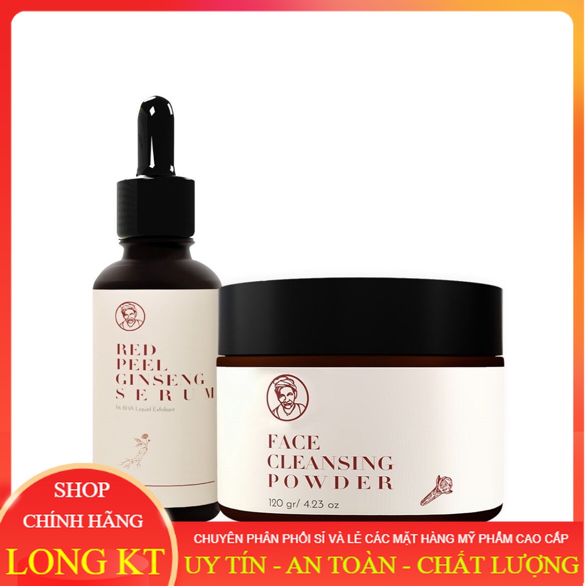 Bà Lão - Chính Hãng Mẫu mới - Combo Cao Cấp Bà Lão mẫu mới 2021- Red Peel Ginseng Serum 30ml - Bà Lão Huyết Sâm và Face Cleansing Powder (Đinh Bột Hương Huyết Sâm) - 120gm giúp tái tạo da Mụn,Thâm,Nám,Sẹo,Tàn Nhang
