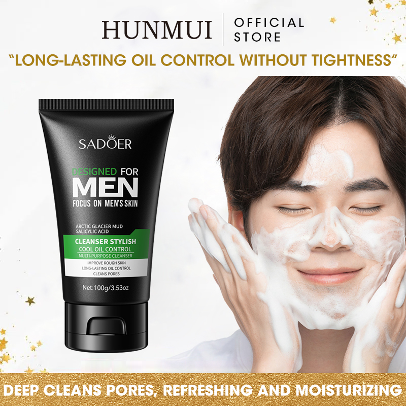 SADOER Facial Cleanser for Men Cool Oil Control Hydrating Mens Skin Care Facial Wash 100g