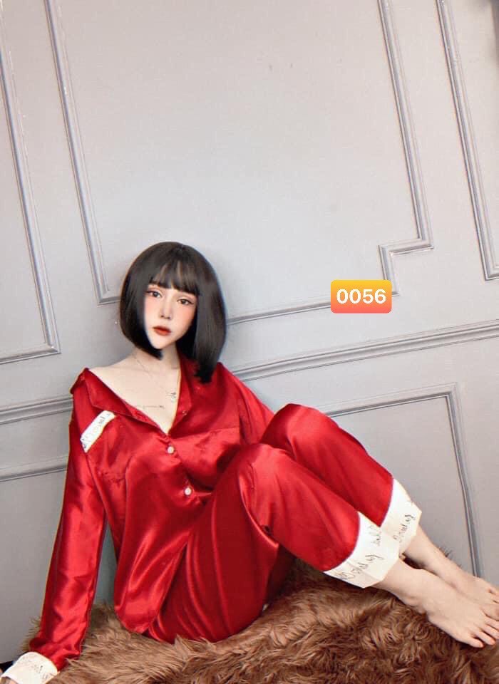 Set bộ Pijama dài phi lụa viền chữ siêu sang chảnh Nauy265