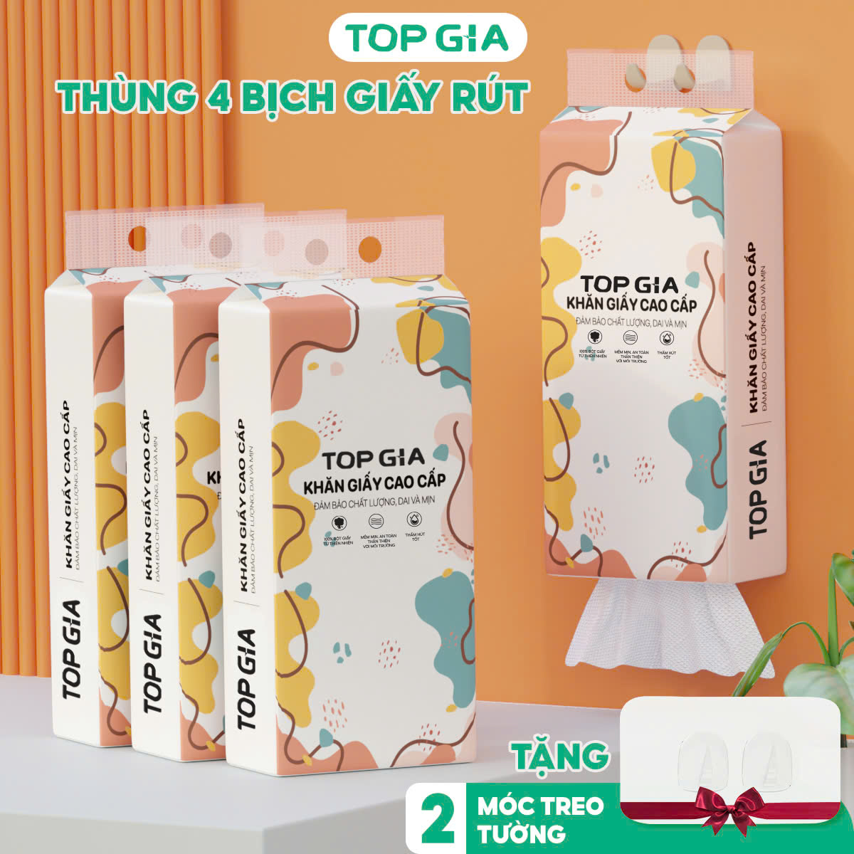 Top Gia wall-mounted toilet paper, 4-pack, multi-color, 1280 sheets - 2