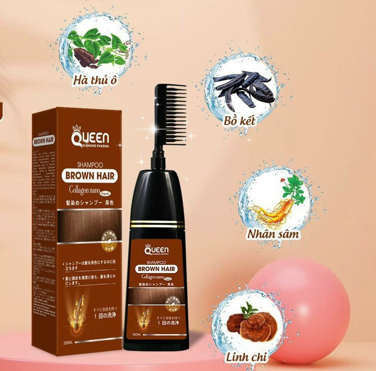 Dầu gội phủ bạc queen, thảo dược nhuộm đen tóc nâu tóc nhân sâm