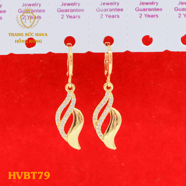 Khuyên Tai, Bông Tai, Hoa Tai Dáng Dài Đính Đá - Titan Xi Mạ Vàng Thật 10k, 18k, 24k Cao Cấp (Không Bị Đen) - Trang Sức Hava Hong Kong Phong Cách Thời Trang