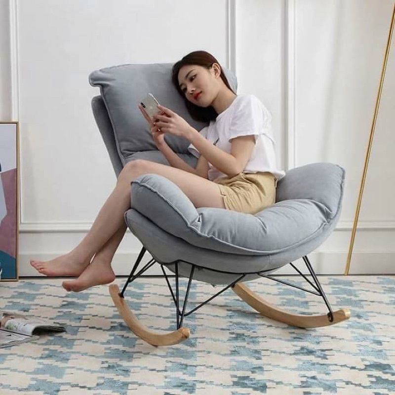 Ghế bập bênh thư giãn-Ghế sofa cao cấp tặng kèm đôn gác chân dùng màu