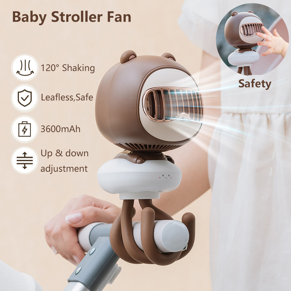 Xe Đẩy Em Bé Fan 3600MAh Không Dây Điện Làm Mát Không Khí Tay Xách Tay Không Cánh Có Thể Sạc Lại Mini Xe Thông Gió Người Hâm Mộ 120 Lắc