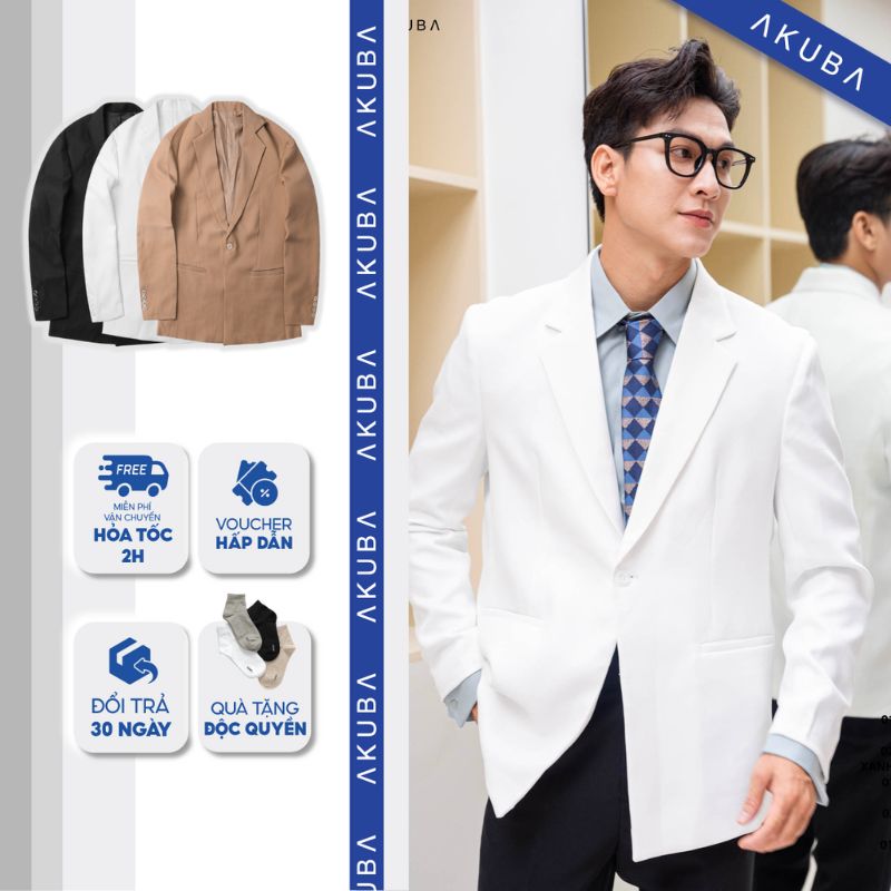 Áo khoác blazer nam AKUBA form regular, ít nhăn, đứng form, áo vest nam phong cách Hàn Quốc 01K0075