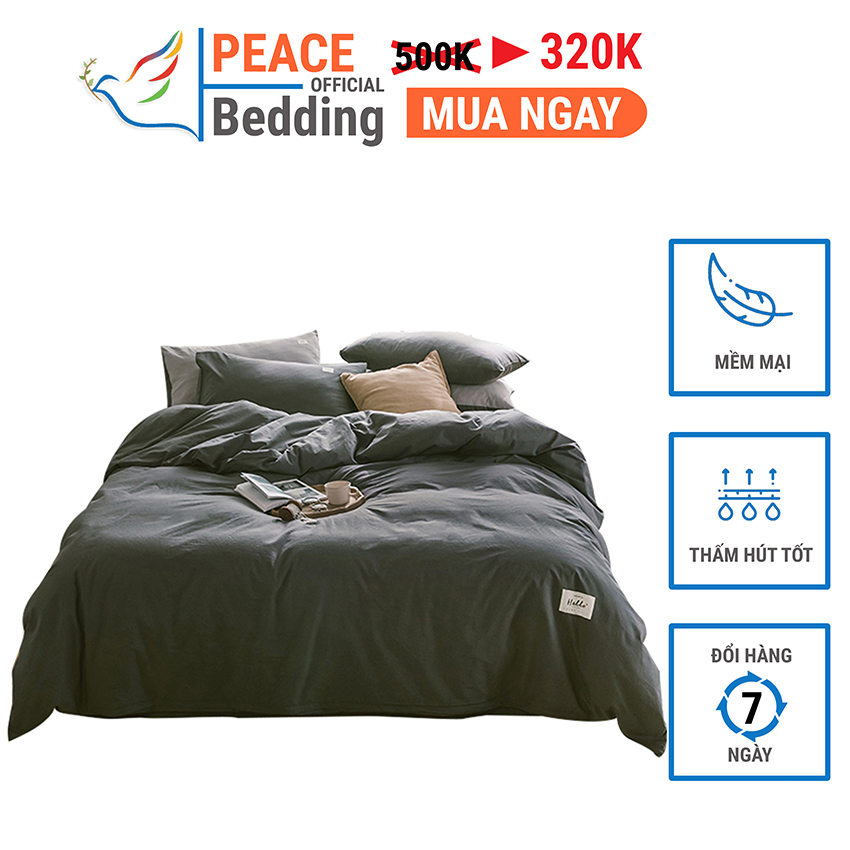 [FREESHIP] Bộ Vỏ Chăn Ga Giường Và 2 Vỏ Gối Đầu 4 Món Giá Rẻ Mẫu Xám Đậm Trơn Chất Liệu Cotton Tici Nhập Khẩu Mềm Mịn Dày Dặn Thấm Hút Tốt Cho Nệm 1M2, M4, M6, M8, 2M