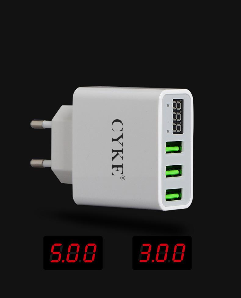Cốc sạc nhanh 3 cổng usb 30w qc 3.0 cyke kết hợp màn hình led đo dòng điện
