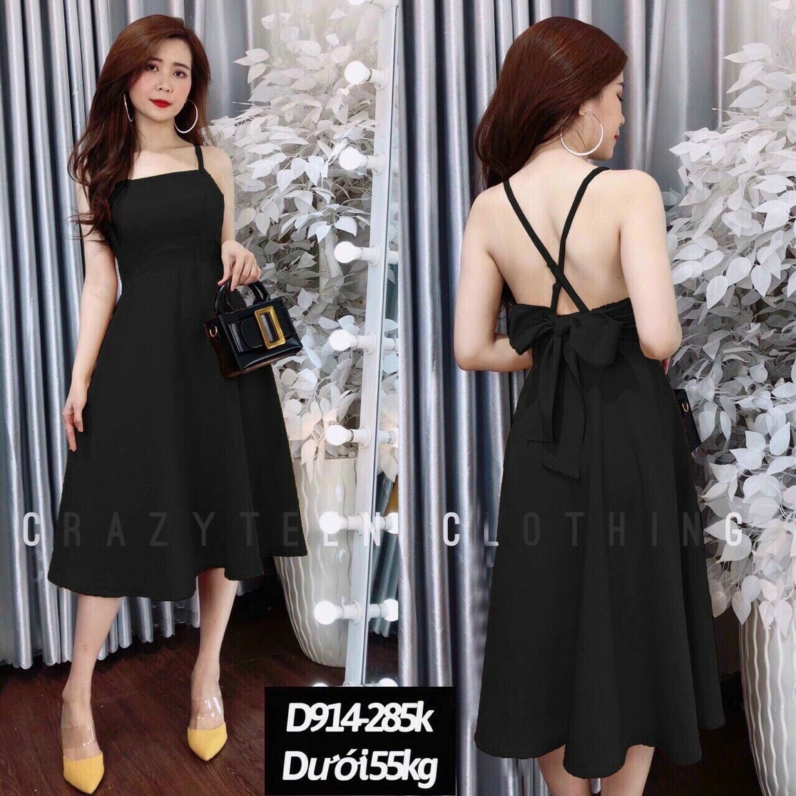 Đầm 2 dây siêu dễ thương hở lưng sau lưng có dây đan chéo cực sexy, xsdx