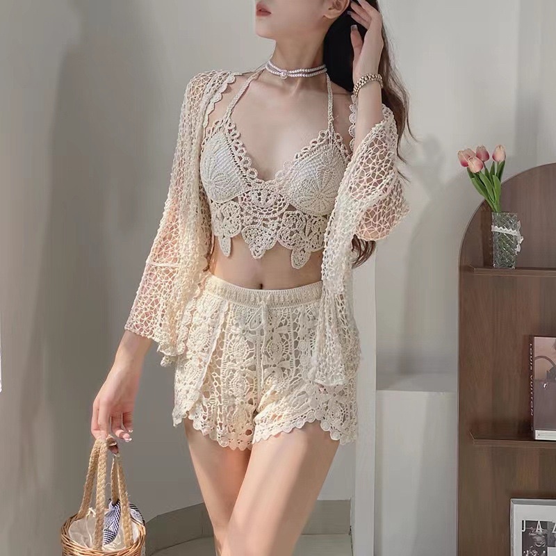 57-Set bikini đi biển 3 món len móc đồ bơi mùa hè 2023