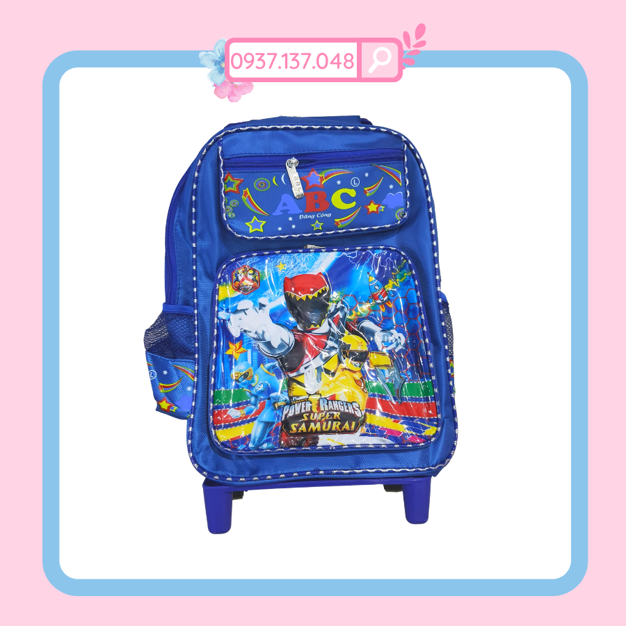 Balo kéo cho học sinh cấp 1 - balo cho bé trai hình siêu nhân có cần kéo (Hình siêu nhân về tùy đợt khách chọn hình ib shop gưi hình cho xem ạ)