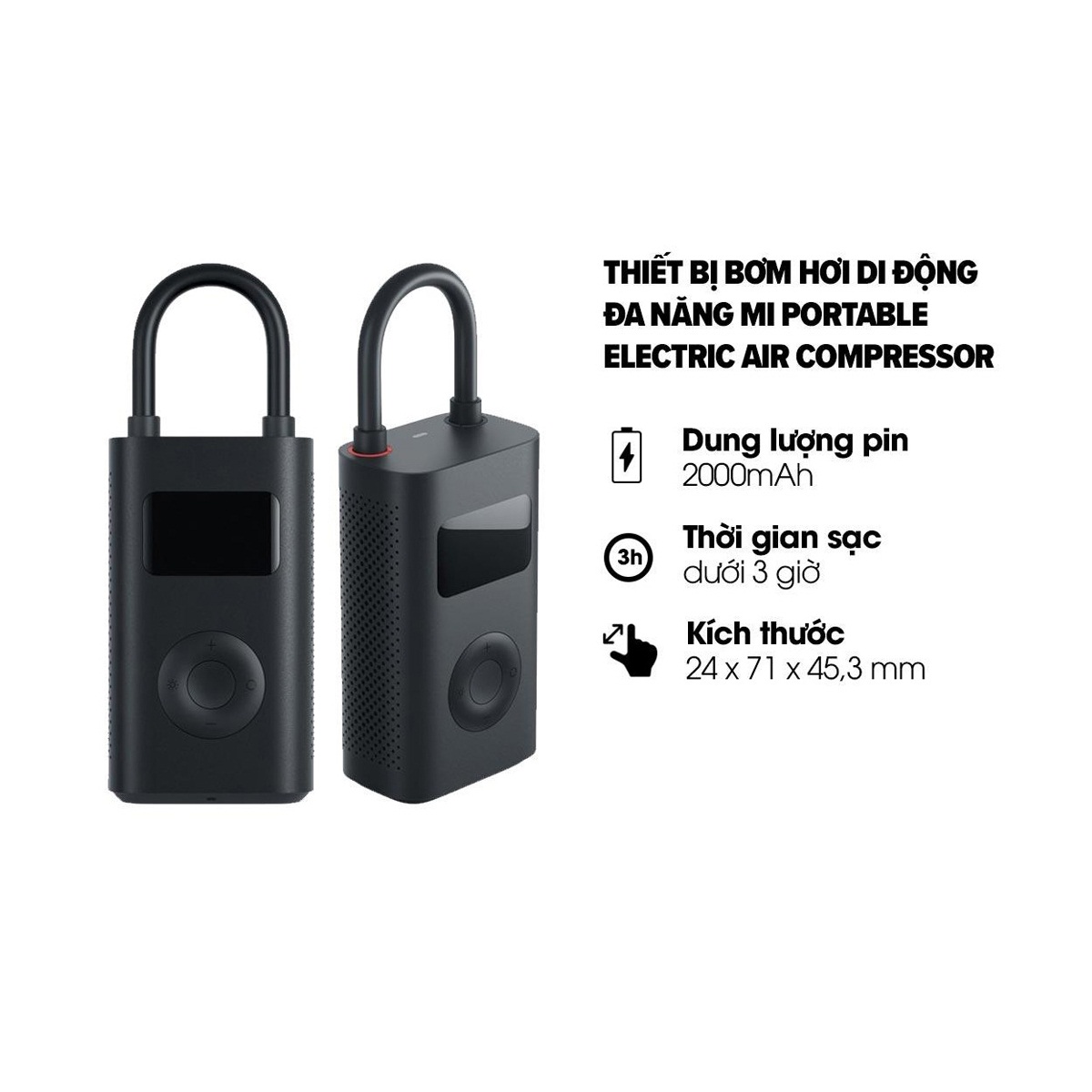 Bơm Xiaomi | Thiết bị bơm hơi di động đa năng Xiaomi Mi Portable Electric Air Compressor - Pin 2000 mAh l Cổng sạc micro USB l Sạc đầy trong 3h l Bơm hơi lốp xe đạp, moto, oto; bóng; hồ bơi mini l XIAOMI ECOSYSTEM STORE
