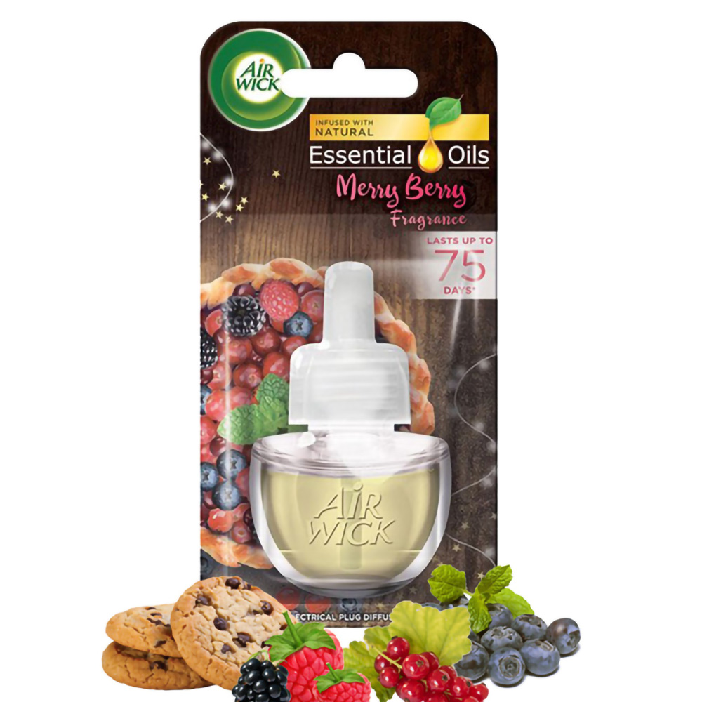 ( TRÁI CÂY RỪNG ) Lọ tinh dầu xông phòng Air Wick Merry Berry 19ml  - Dùng cho máy cắm điện Air Wick giúp thơm phòng, thư giãn, khử mùi, tinh dầu thiên nhiên an toàn, hàng nhập khẩu chính hãng