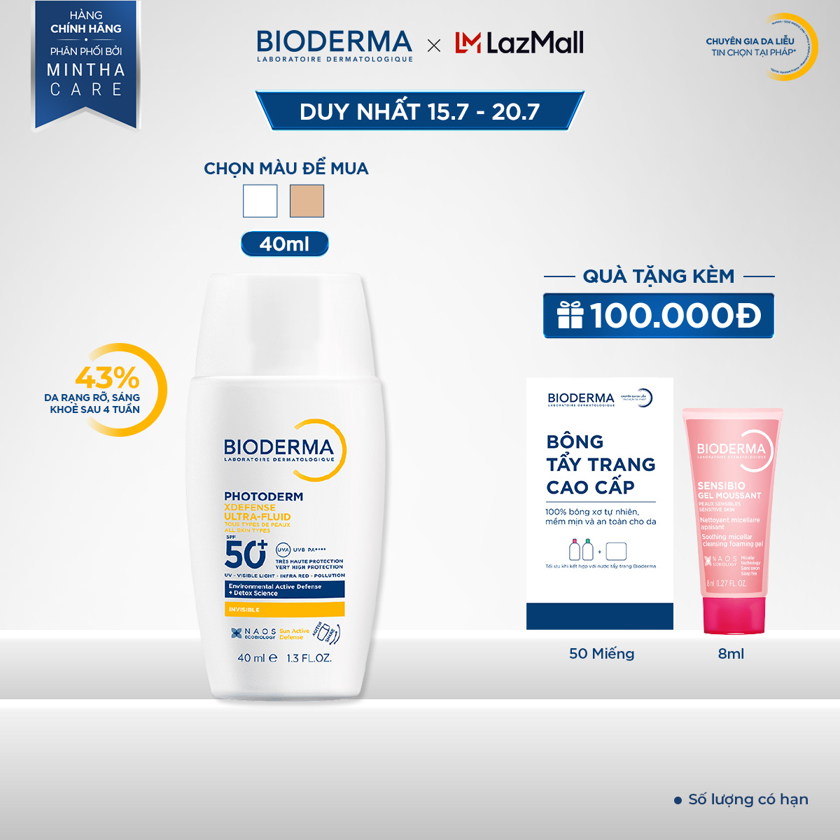 Sữa chống nắng Bioderma phổ rộng ráo mịn, bảo vệ da toàn diện Photoderm XDefense Ultra-fluid SPF50+ 40ml (Không màu)