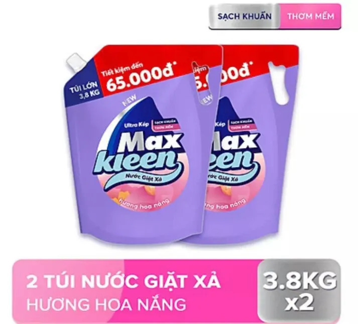Combo 2 túi nước giặt xả maxkleen hương hoa nắng