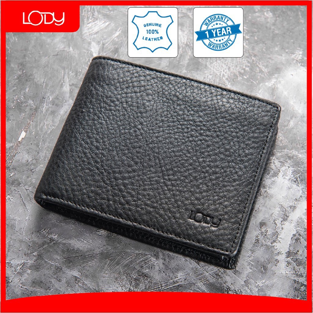 Ví nam da bò thật 100% lody, bóp da nam cao cấp dáng ngang vân hạt mềm màu đen, đẹp, rẻ - hàng chính hãng lody