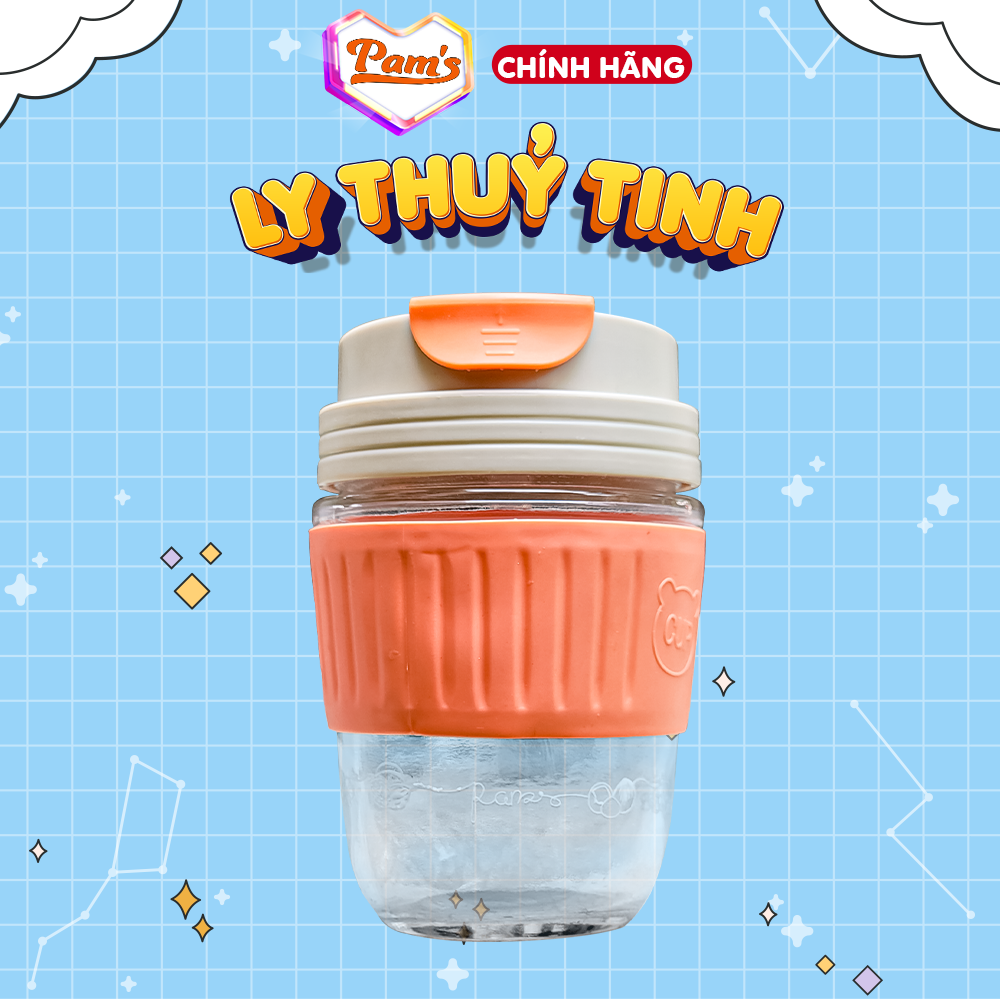 Bình thuỷ tinh bọc silicone đựng sữa hạt 350ml pams
