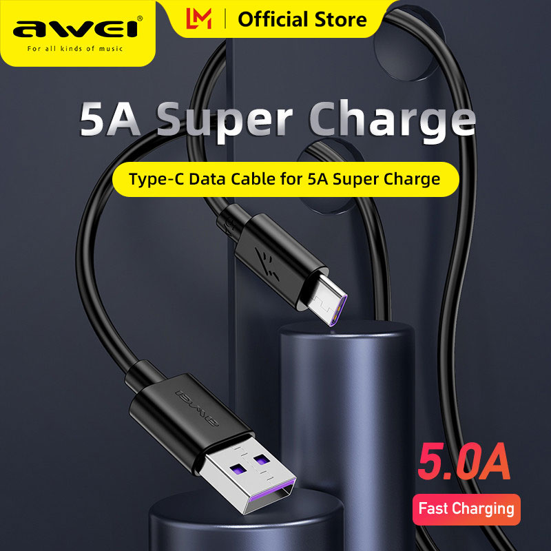 Awei CL-110T Cáp Sạc Nhanh USB A Đến Loại C 5A PD 20W Sạc Nhanh Cáp Sạc 1M Cho Huawei Samsung OPPO Vivo Xiaomi Redmi Oneplus Dây Cáp Usb Dara