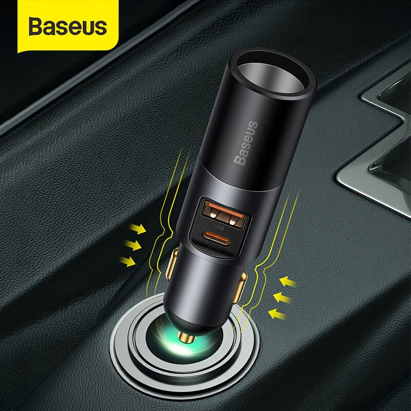 Bộ tẩu sạc ô tô Baseus 120W USB A+ C tích hợp  bộ chia ổ cắm ô tô 12-24V sạc nhanh điện thoại, máy tính..