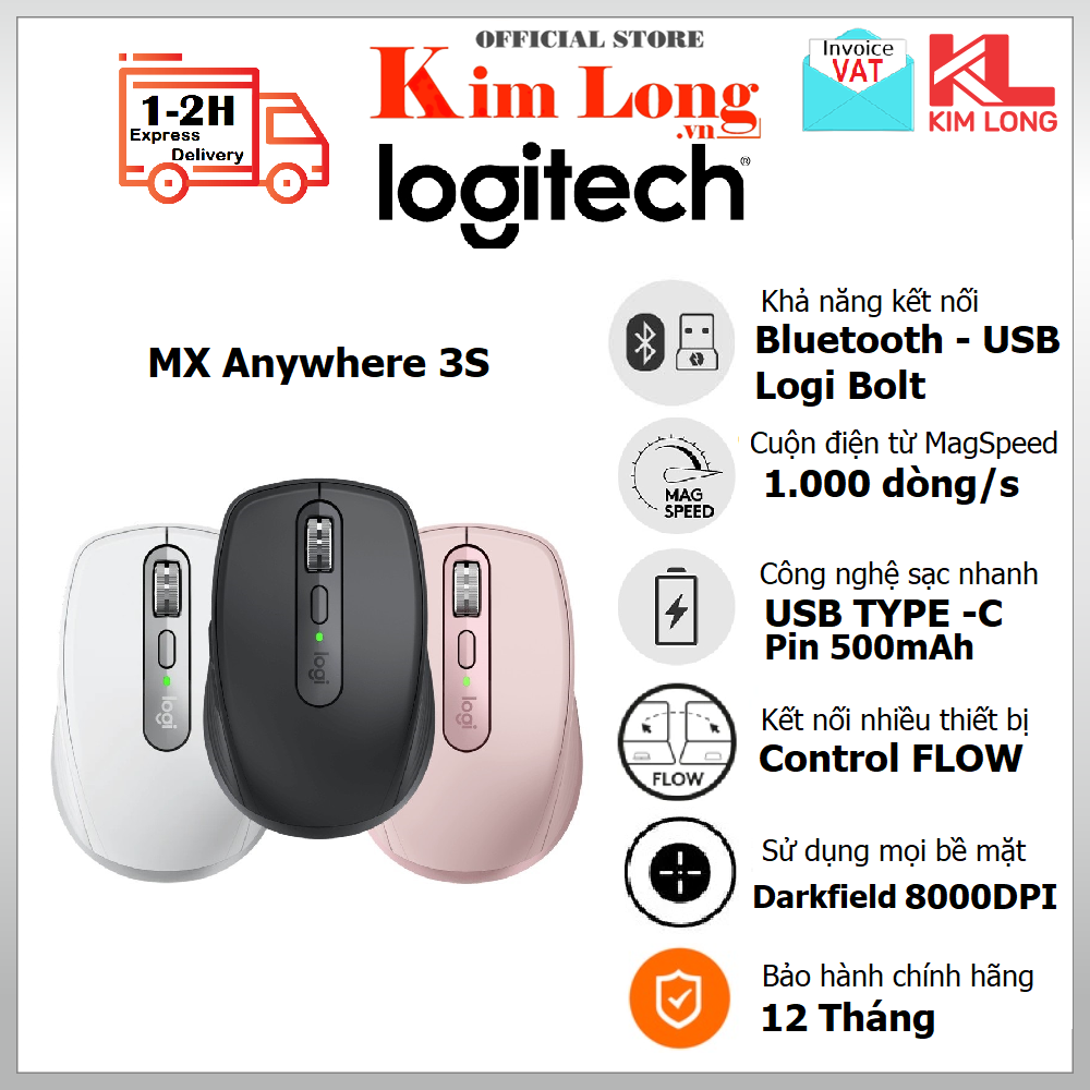 Chuột Logitech MX Anywhere 3S Kết nối không dây Bluetooth