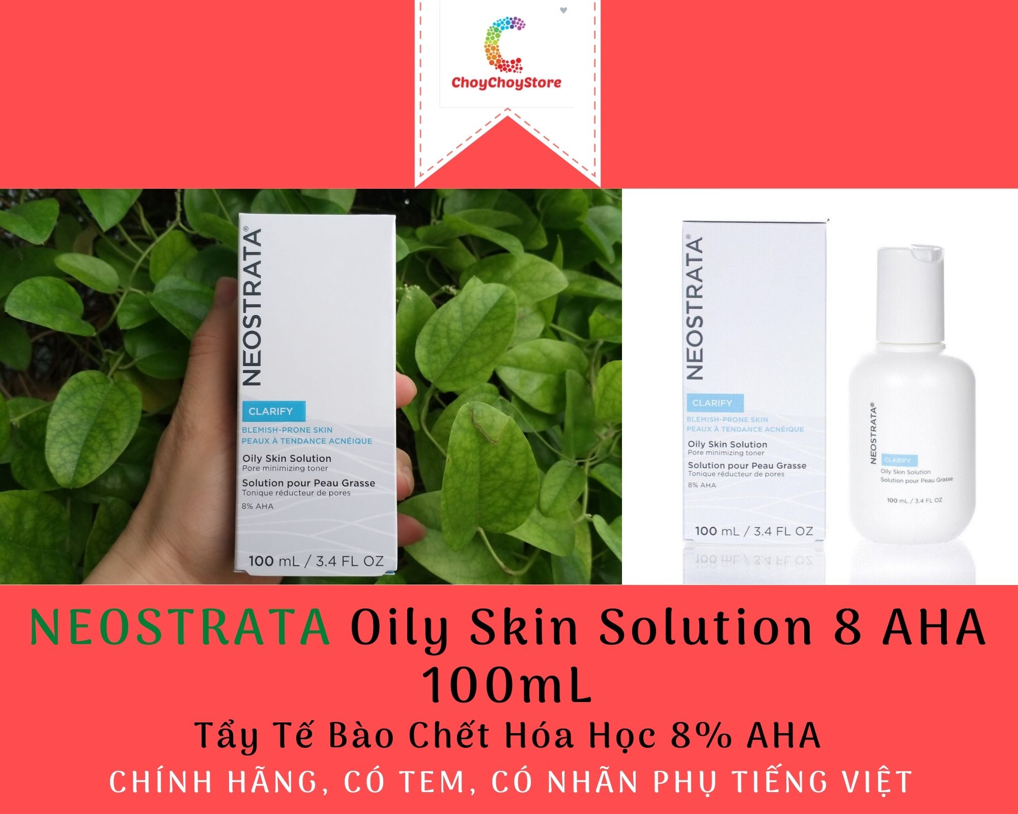 [TEM CTY] Tẩy Tế Bào Chết  NEOSTRATA Oily Skin Solution 8 AHA 100mL– Tẩy Tế Bào Chết Hóa Học 8% AHA