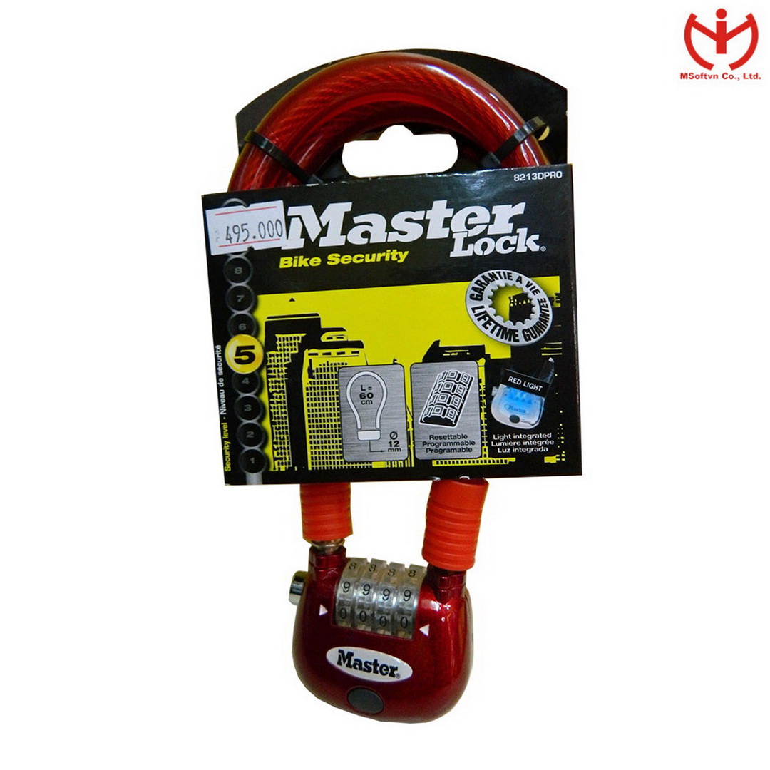 Khóa xe đạp 4 số có đèn Master Lock 8213 EURDPRO dây cáp dài 60cm - MSOFT