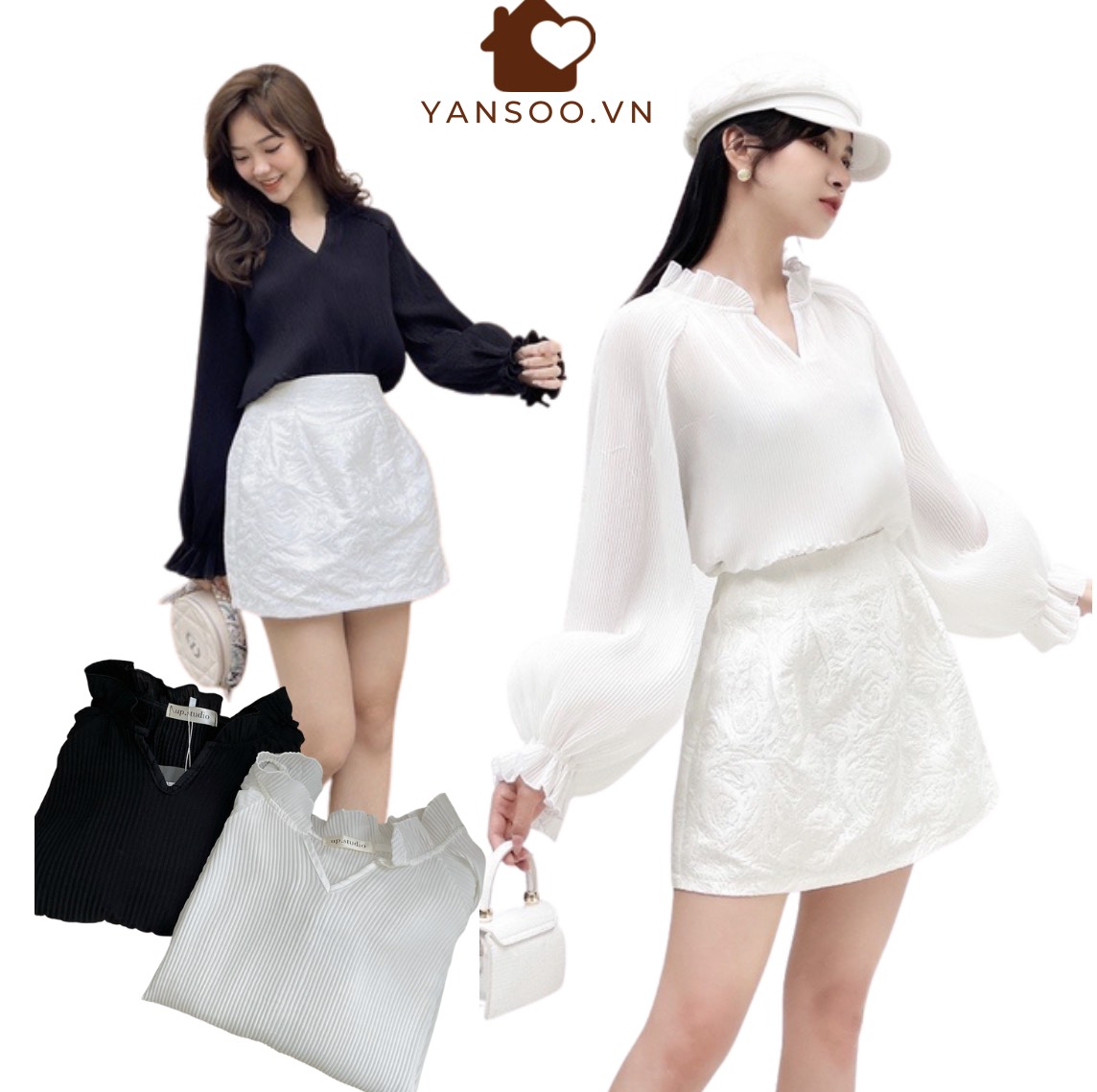 Áo somi kiểu thiết kế xếp ly chun Over tay bồng hàng đẹp by YANSOO