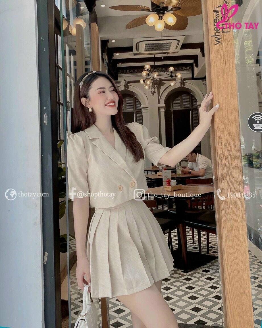 [ Voucher 50k Freeship Max 0 đồng toàn quốc ]SET ĐỒ BỘ TIỂU THƯ MẶC ĐI CHƠI ÁO CỔ VEST CHÂN VÁY SẾP LI DỄ THƯƠNG