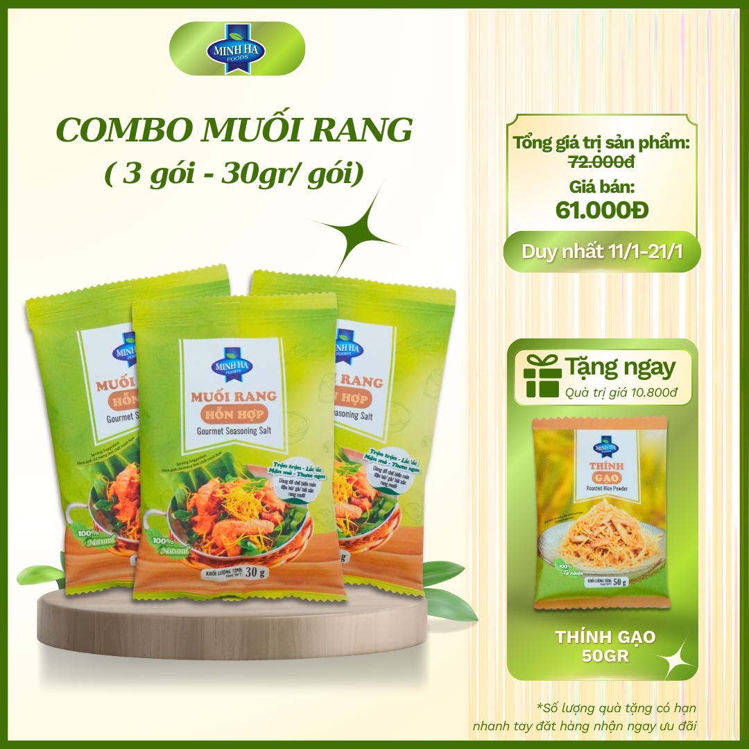 COMBO 3 GÓI MUỐI RANG HỖN HỢP 30G - VỊ NGON HOÀN CHỈNH NGAY TRONG 1 BƯỚC CHO CÁC MÓN CHIÊN
