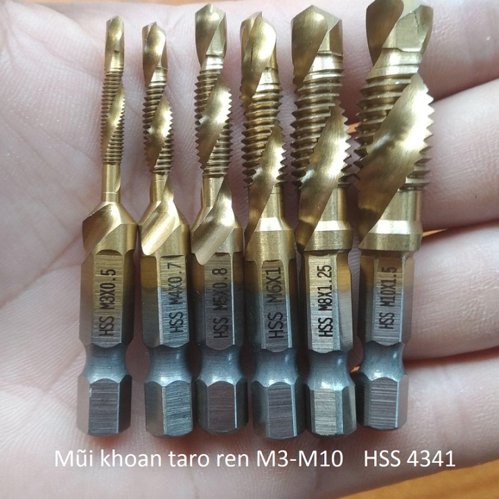 Bộ 6 mũi khoan taro tạo ren m3-m10 mạ titan