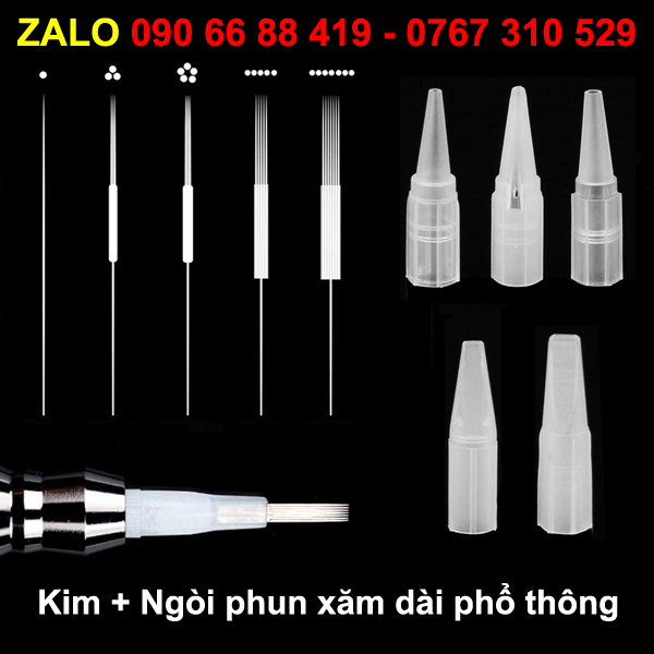 [100 Kim + 100 Ngòi] Kim xăm dài 1R-3R-5R-5F-7F + Ngòi 1,3,5,7 phun xăm Máy Phổ Thông - Máy idm - Máy Rồng