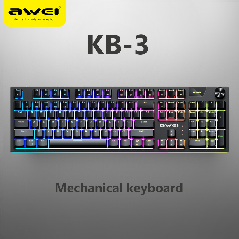 Awei KB-3 Bàn Phím Cơ Chơi Game Có Dây Có Màng Đèn Nền Chơi Game RGB 108 Phím Chống Bóng Ma Chống Nước Chống Bụi Bàn Phím Chơi Game Tương Thích Với PC Và Laptop