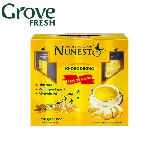 [TẶNG THÊM 01 LỌ] Hộp Lốc Nước Yến Nunest Không Đường 70ML X 6 Lọ